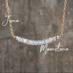 14k Rainbow Moonstone Gemstone Gold Bar Necklace